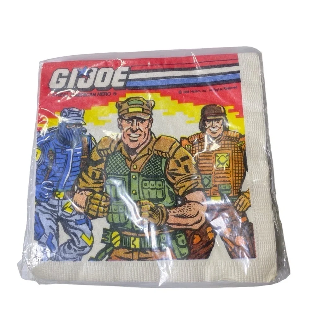 VINTAGE GI JOE 16 BEVERAGE NAPKINS PARTY 1986 COLLECTABLE SEALED 10 X10 2 PLY